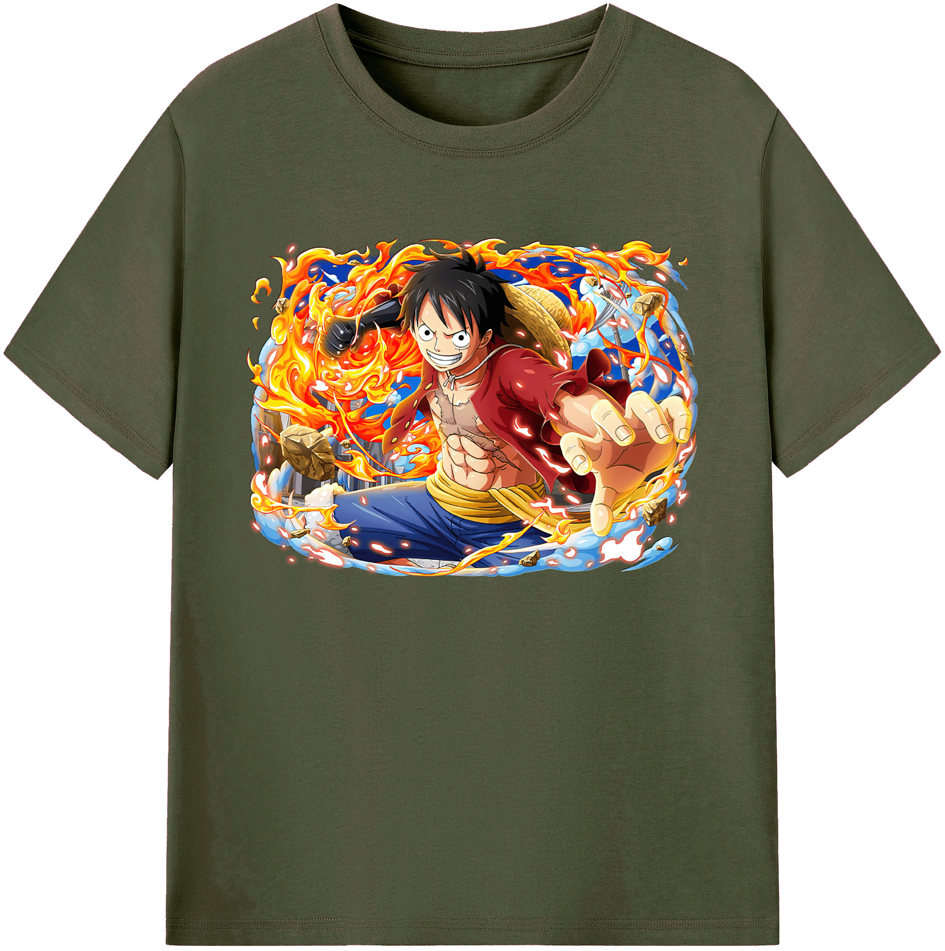 ワンピース モンキー・D・ルフィ ONE PIECE Monkey D. Luffy 綿100％ メンズ半袖Tシャツ｜肌触りやわらか＆通気性